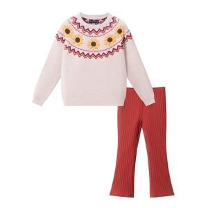 Andy & Evan Girls  Sunflower Fairisle Sweater & Flare Legging Set, Beige